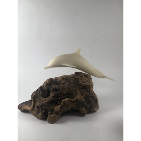 John Perry Dolphin Sculpture on Gnarly Burlwood - Picture 6 of 6